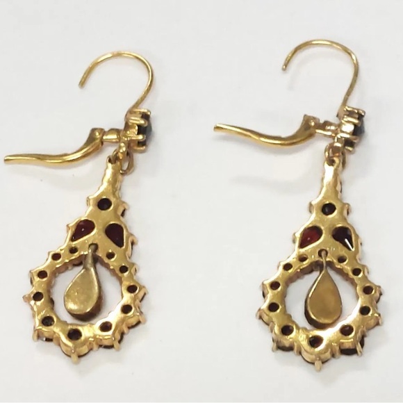 ❌SOLD❌ GORGEOUS Bohemian Garnet Teardrop Dangle Earrings Victorian, 14K Gold - Picture 4 of 9